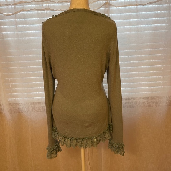 BCBGMAXAZRIA  Cashmere & Angora V-Neck Sweater, Ruffles & Lace, Sz XL Light Blue - Picture 2 of 8
